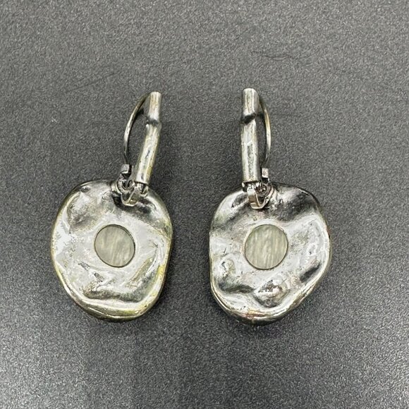 Abstract Silver Tone Dangle Earrings Aqua Center Unique Ripple Womens Jewelry - Picture 3 of 7